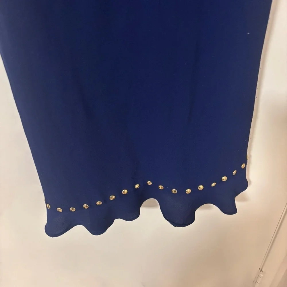 Michael Kors Navy Blue sleeveless crepe Dress with Gold stud Accents XS